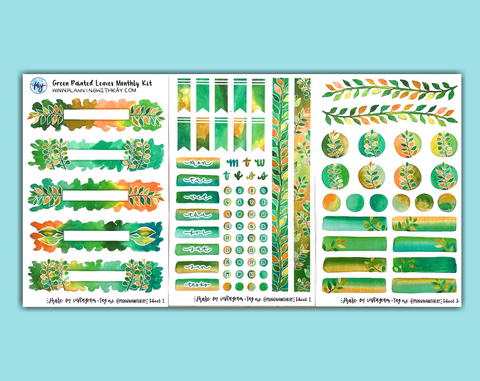 DIGITAL DOWNLOAD Green Painted Leaves Monthly Kit