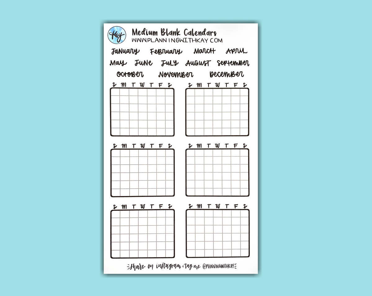Medium Blank Calendars | Stickers for Planners, Journals &amp; Organizers ...