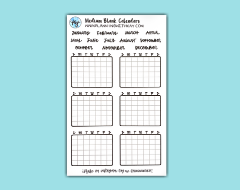 DIGITAL DOWNLOAD Medium Blank Calendars