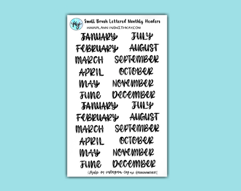Small Brush Lettered Monthly Headers