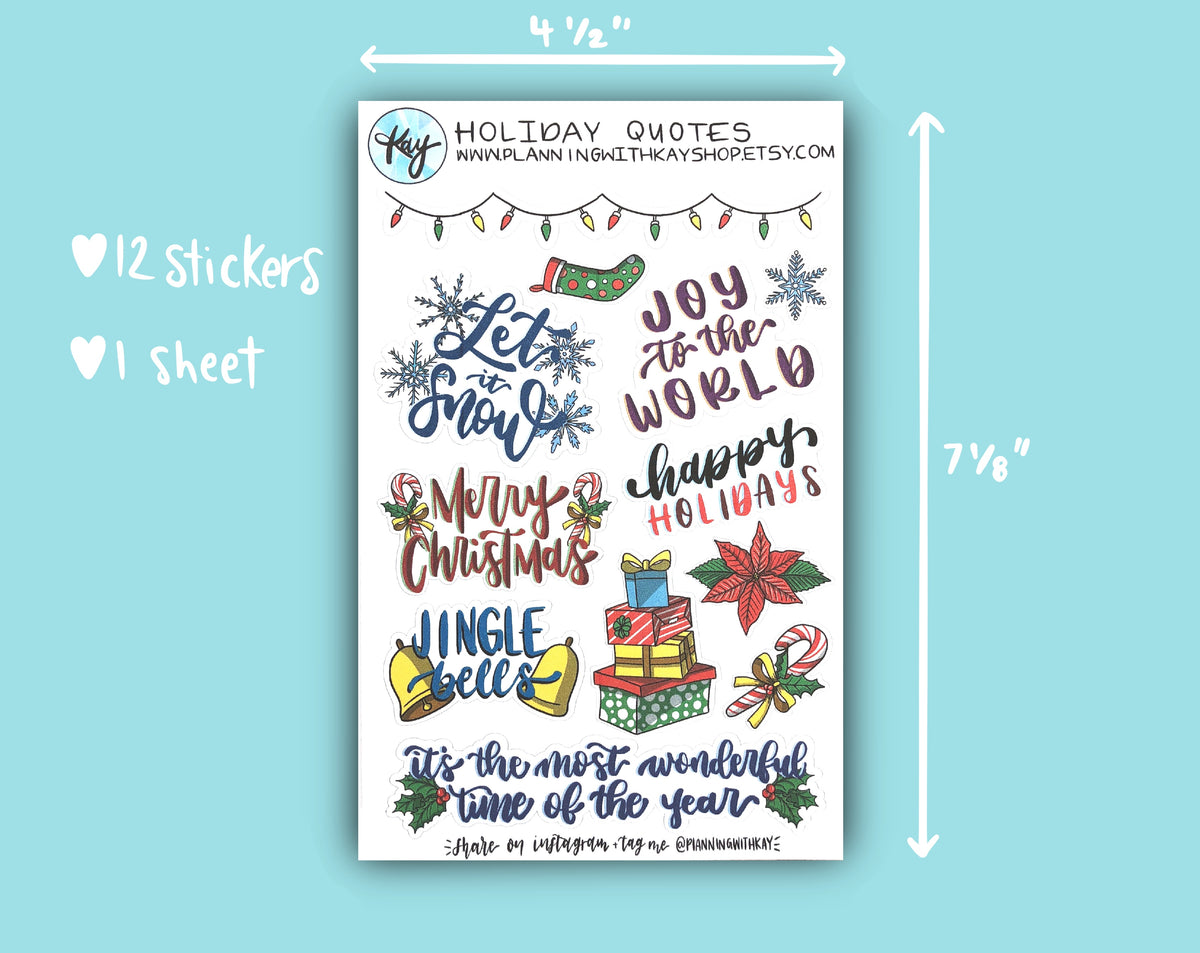 Holiday Quotes Sticker Sheet Stickers for Planners, Journals & Organizers Planning With Kay