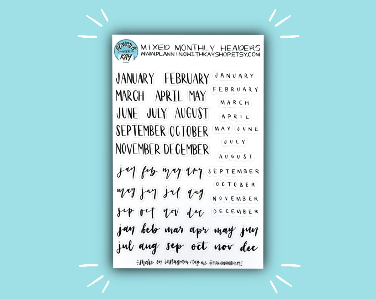 Mixed Monthly Headers | Stickers for Planners, Journals & Organizers ...