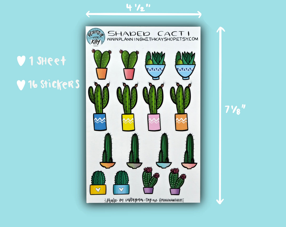 Shaded Cacti Stickers for Planners, Journals & Organizers Planning