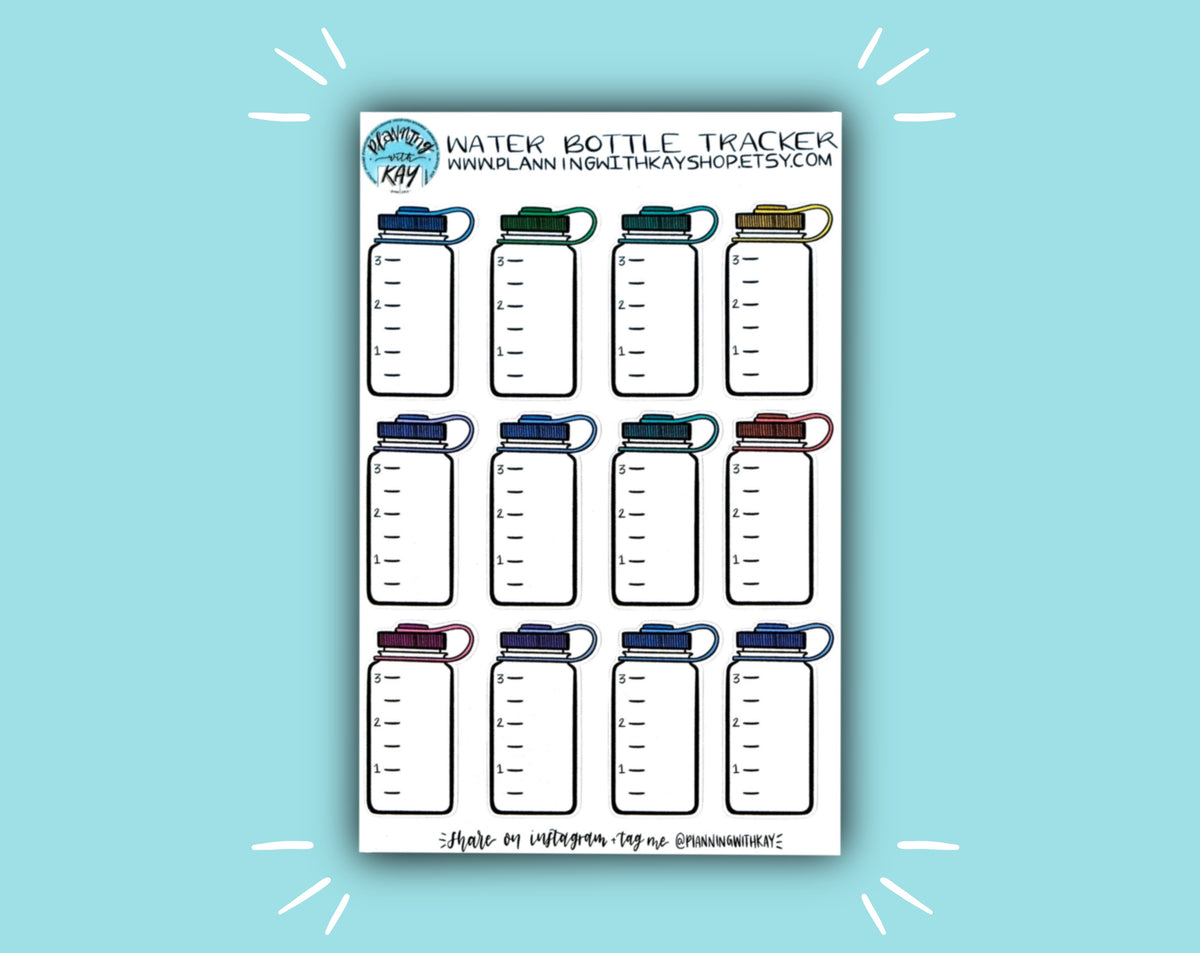 Water Bottle Tracker Stickers for Planners, Journals & Organizers