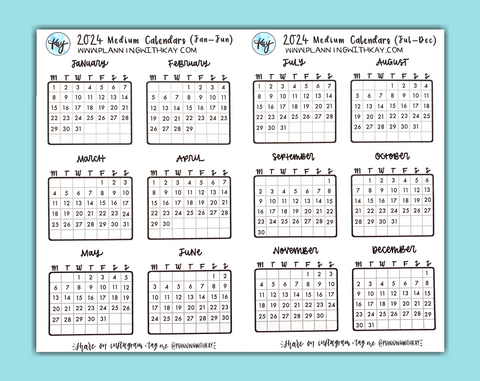DIGITAL DOWNLOAD 2024 Medium Calendars