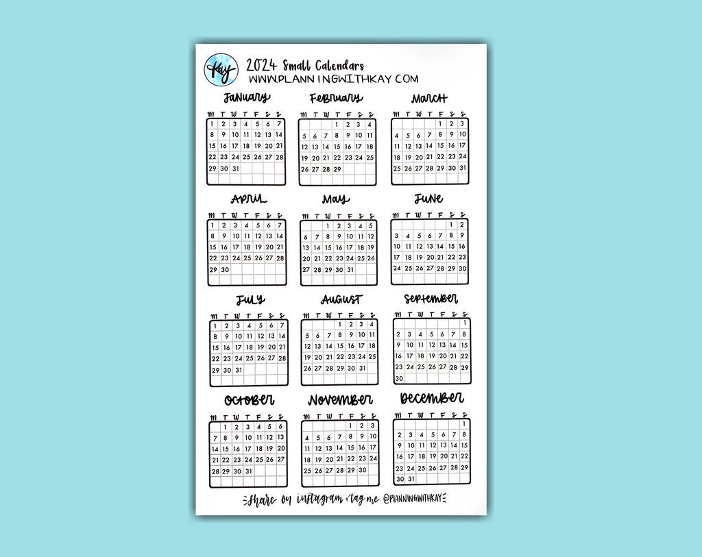 DIGITAL DOWNLOAD 2024 Small Calendars – Planning With Kay