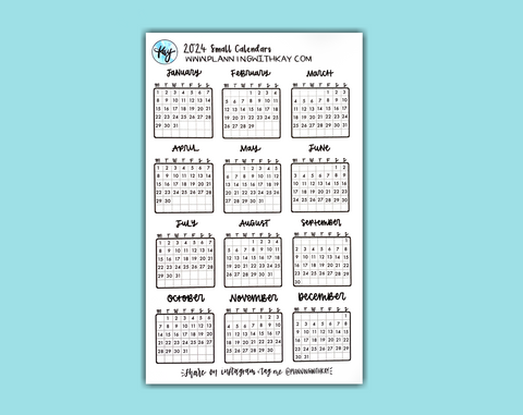 DIGITAL DOWNLOAD 2024 Small Calendars