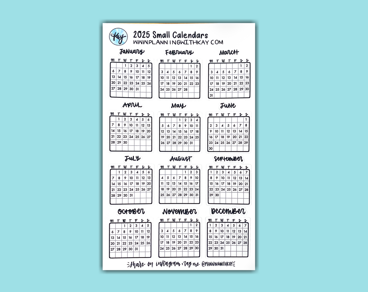 DIGITAL DOWNLOAD 2025 Small Calendars Planning With Kay