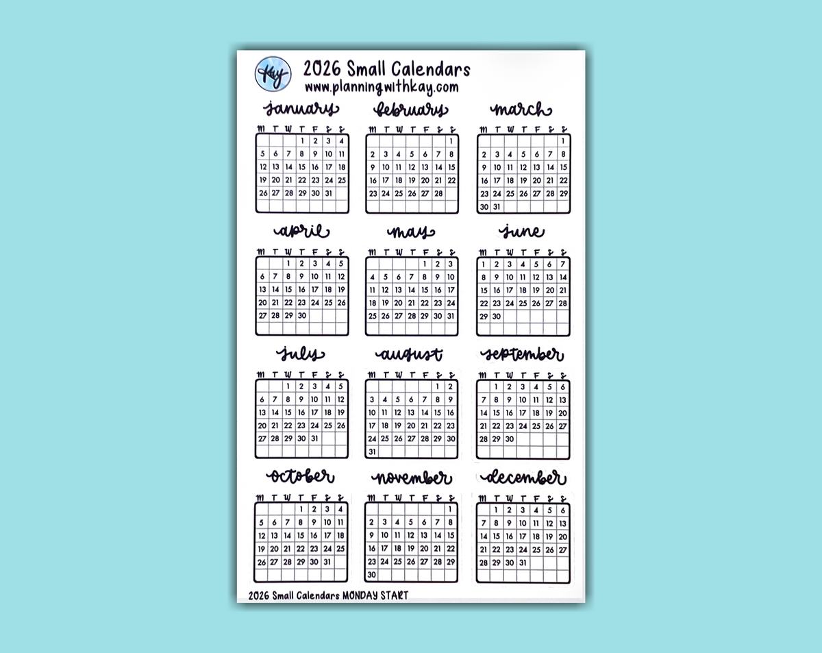2026 Small Calendars – Planning With Kay