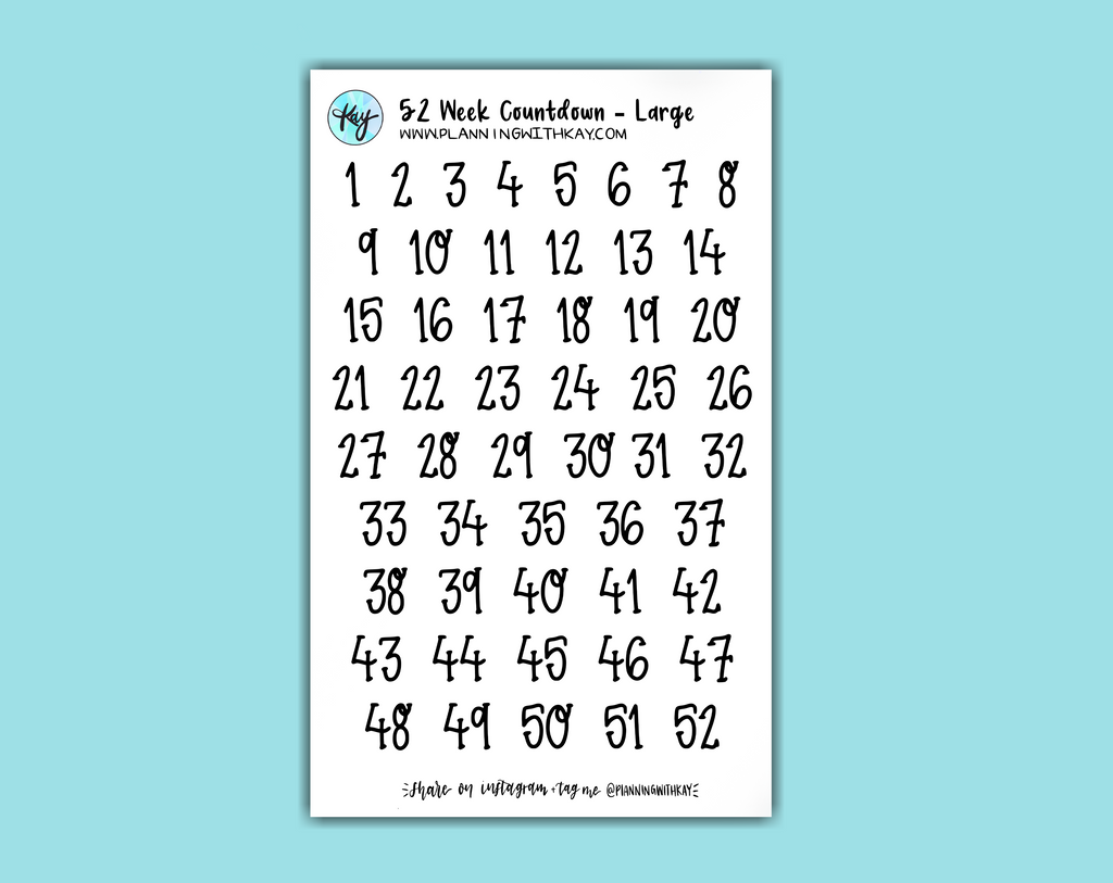 52 Week Numbers DIGITAL DOWNLOAD 52 Week Countdown Numbers – Planning With Kay