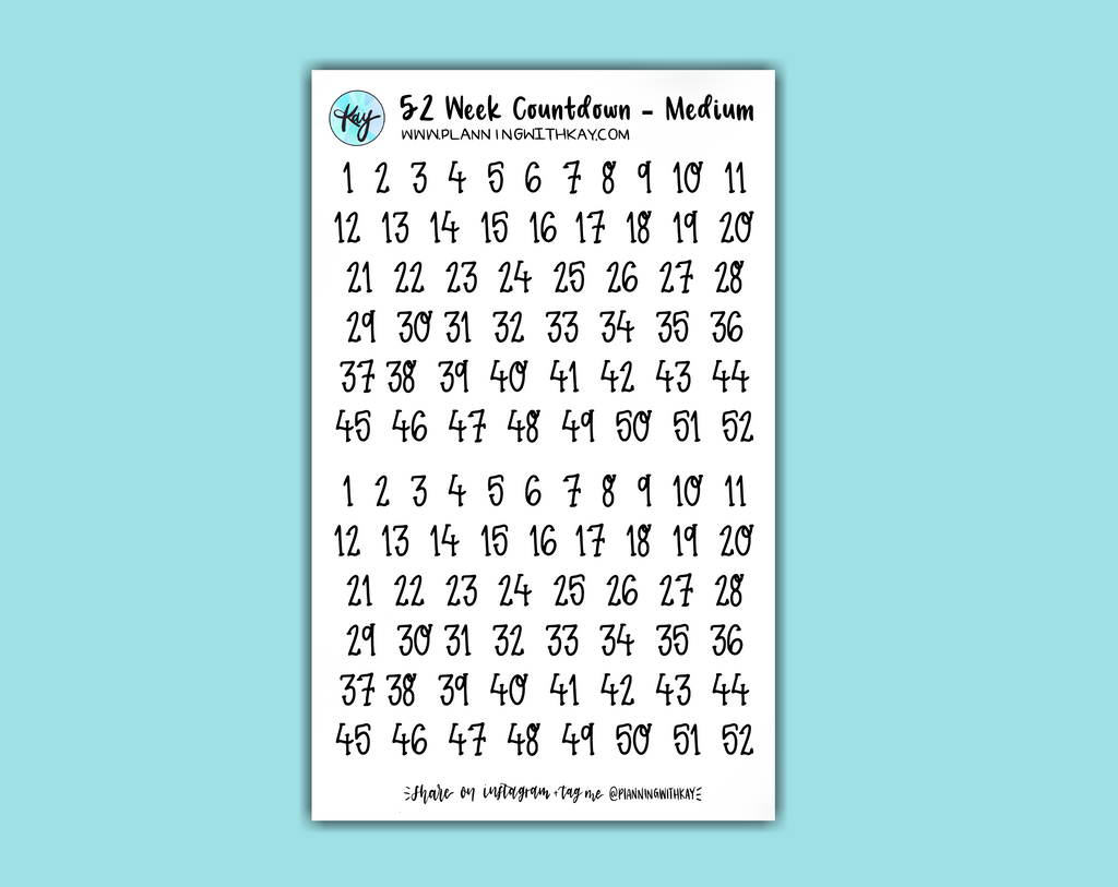52 Week Numbers DIGITAL DOWNLOAD 52 Week Countdown Numbers – Planning With Kay