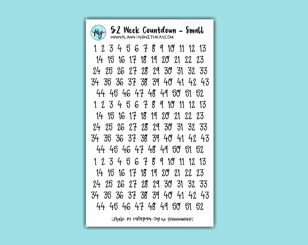 52 Week Countdown Numbers (3 sizes available!) – Planning With Kay