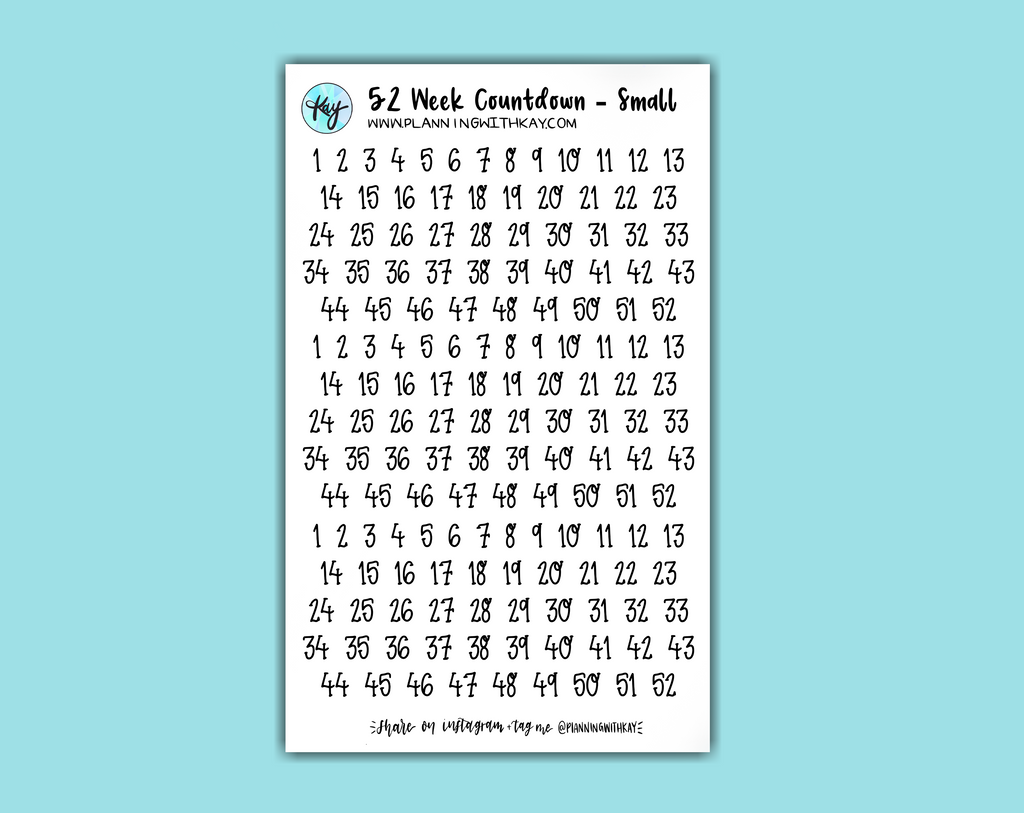 52 Week Numbers DIGITAL DOWNLOAD 52 Week Countdown Numbers – Planning With Kay