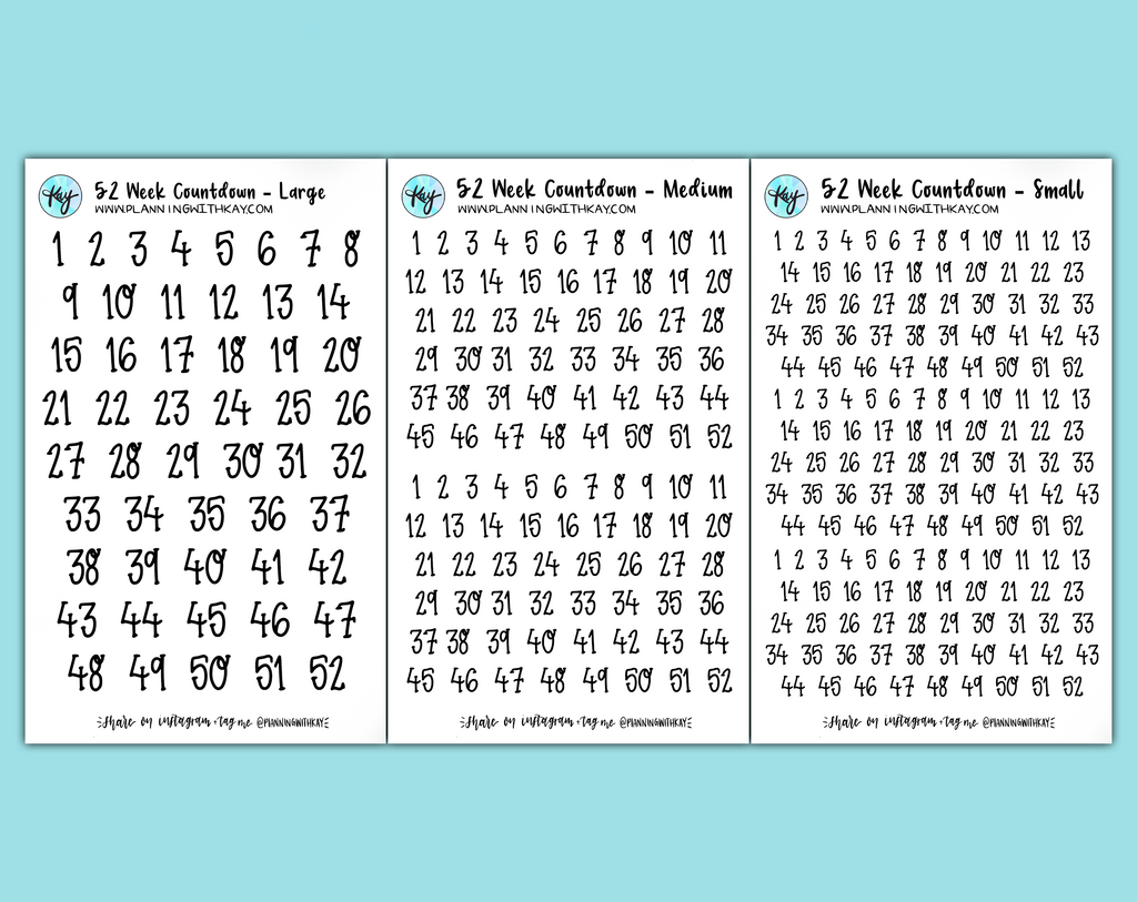 Week Countdown Chart DIGITAL DOWNLOAD 52 Week Countdown Numbers – Planning With Kay