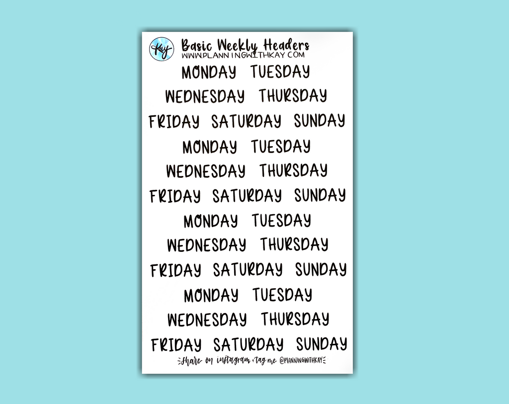 DIGITAL DOWNLOAD Basic Weekly Headers – Planning With Kay