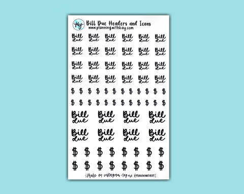 DIGITAL DOWNLOAD Bill Due Headers and Icons