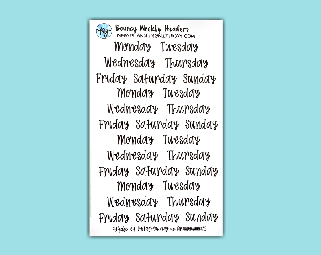 DIGITAL DOWNLOAD Bouncy Weekly Headers – Planning With Kay