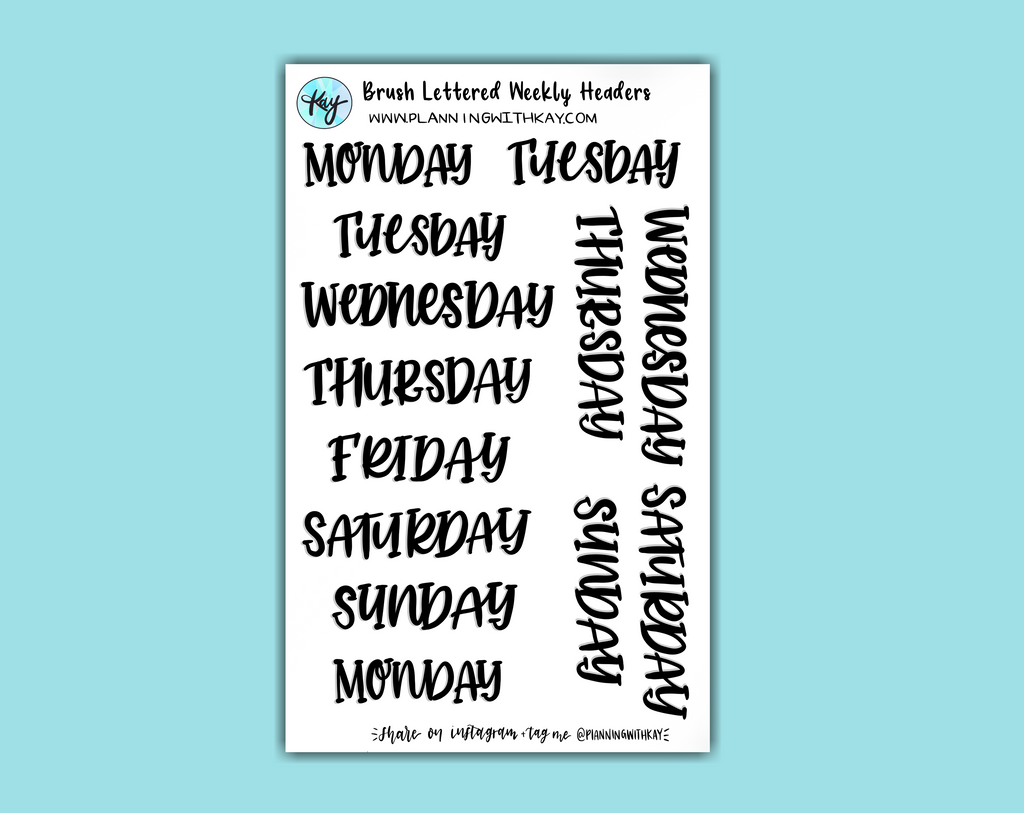 DIGITAL DOWNLOAD Brush Lettered Weekly Headers – Planning With Kay