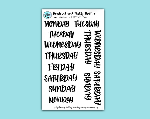 DIGITAL DOWNLOAD Brush Lettered Weekly Headers