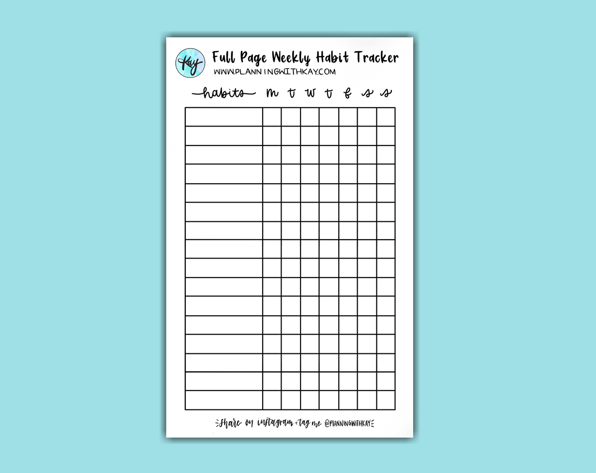 DIGITAL DOWNLOAD Full Page Weekly Habit Tracker – Planning With Kay