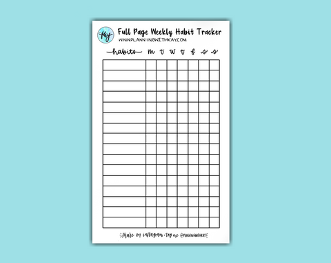 DIGITAL DOWNLOAD Full Page Weekly Habit Tracker