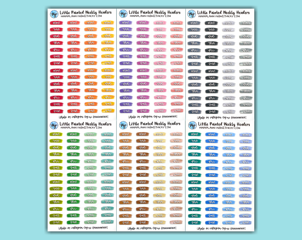 DIGITAL DOWNLOAD Little Painted Weekly Headers (6 color variations ...