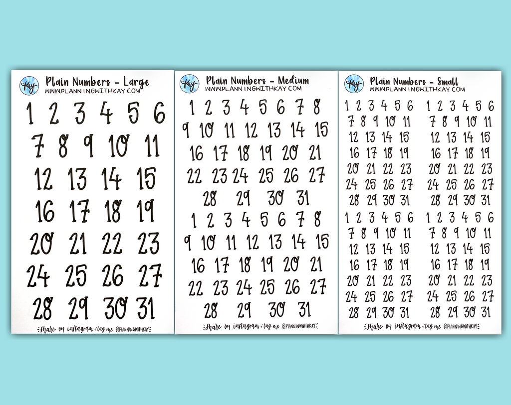 Plain Numbers (3 sizes available!) – Planning With Kay