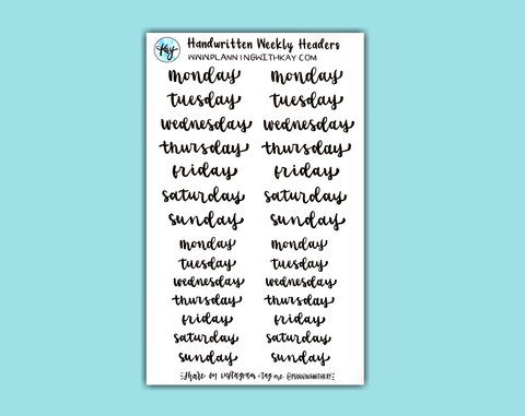 DIGITAL DOWNLOAD Handwritten Weekly Headers