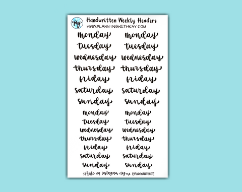 Weekly Heading DIGITAL DOWNLOAD Handwritten Weekly Headers – Planning With Kay