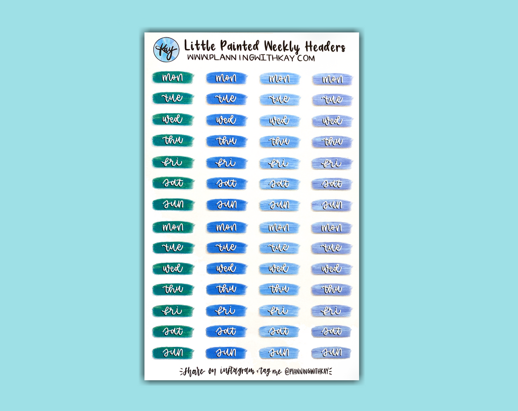 DIGITAL DOWNLOAD Little Painted Weekly Headers (6 color variations ...
