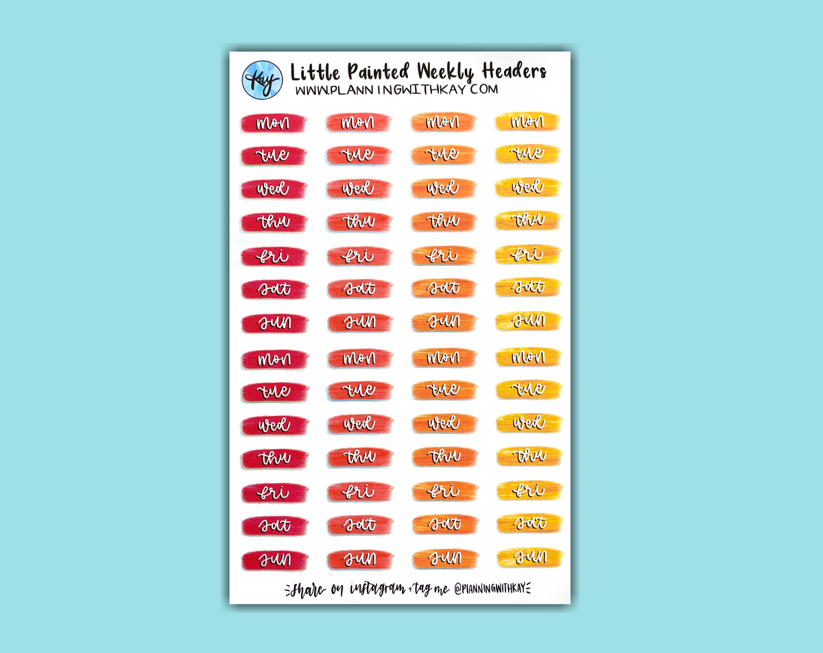 DIGITAL DOWNLOAD Little Painted Weekly Headers (6 color variations ...
