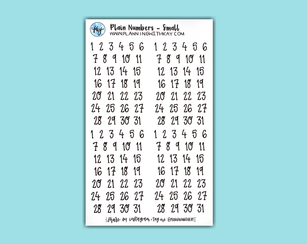 Small Numbers Sheet.pdf DIGITAL DOWNLOAD Plain Numbers (3 sizes available!) – Planning With Kay