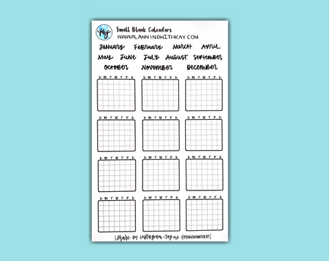 DIGITAL DOWNLOAD Small Blank Calendars
