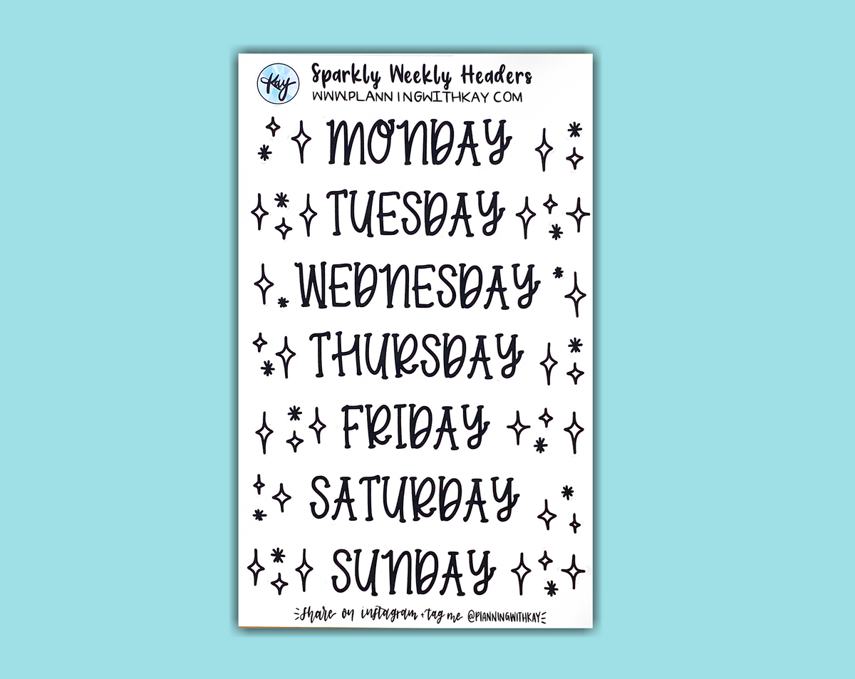 Sparkly Weekly Headers – Planning With Kay