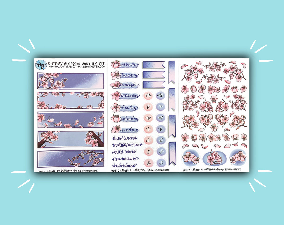 Cherry Blossom Monthly Kit | Stickers for Planners, Journals ...