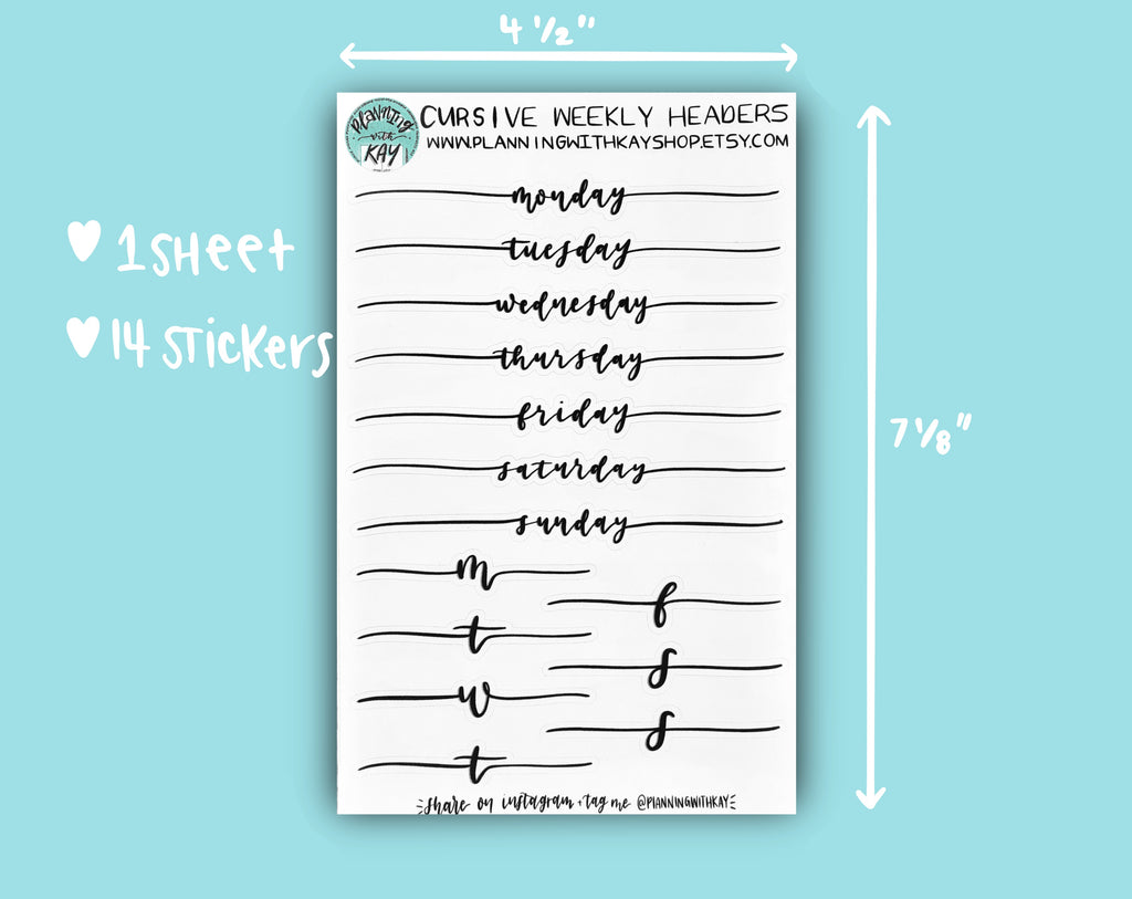 Weekley Planner Cursive Cursive Weekly Headers – Planning With Kay