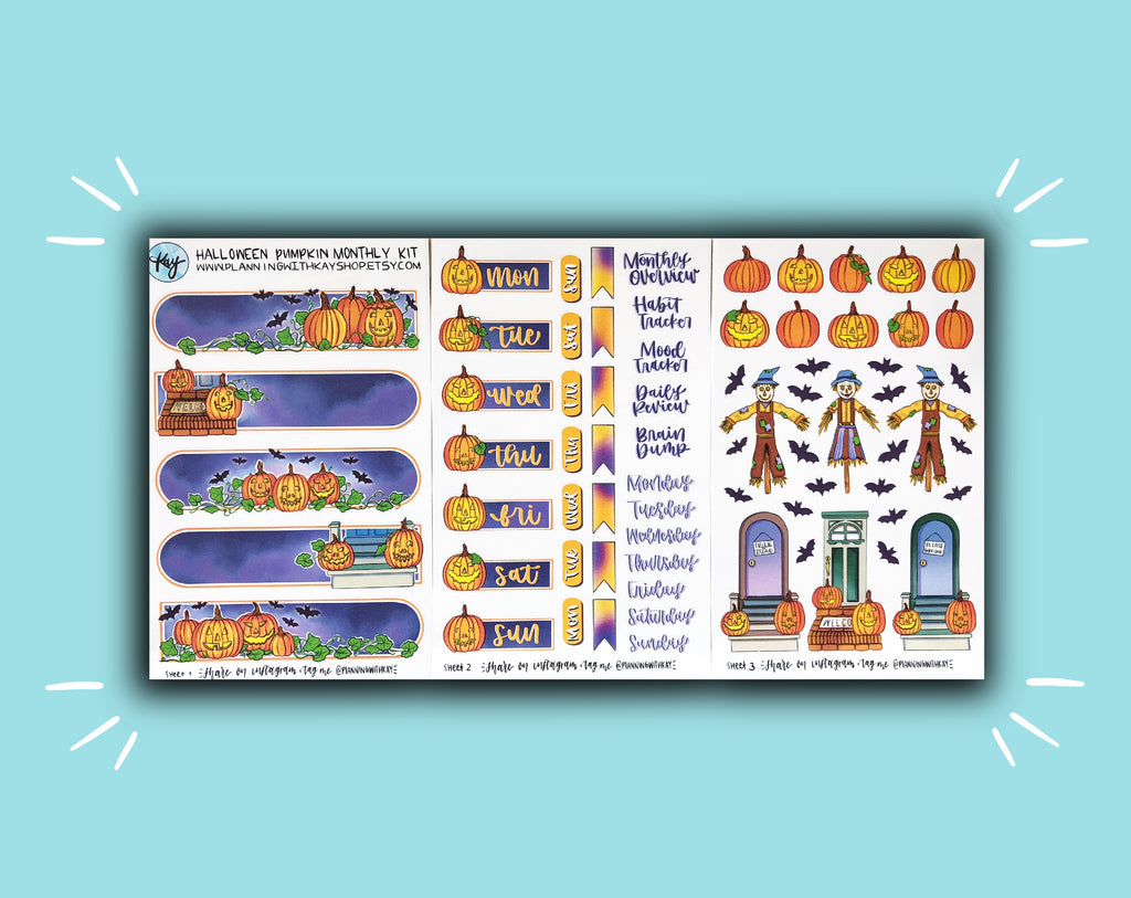 Halloween Pumpkins Monthly Kit | Stickers for Planners, Journals ...