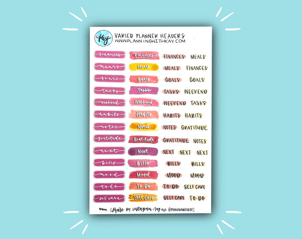Pretty Planner Header DIGITAL DOWNLOAD Varied Planner Headers – Planning With Kay