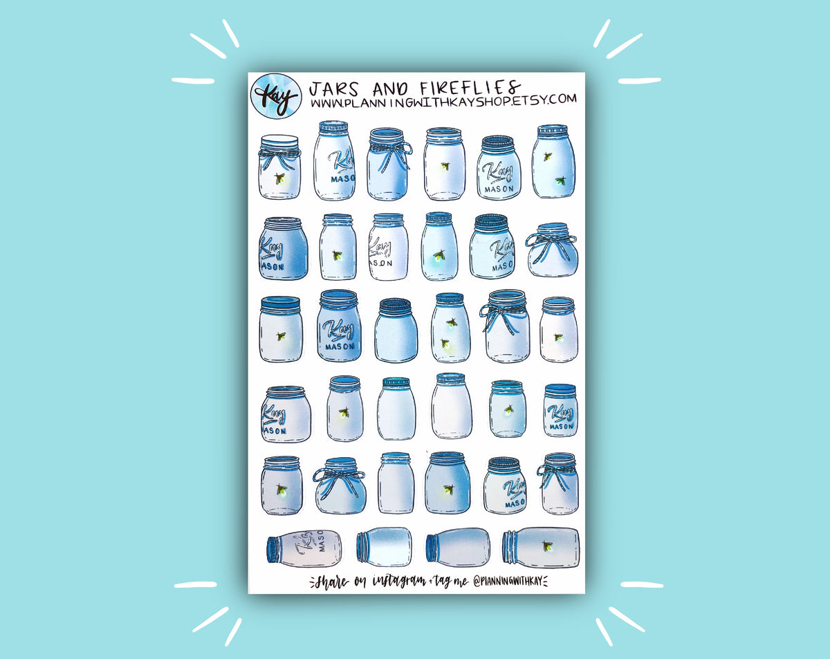 Jars and Fireflies Sticker Sheet | Stickers for Planners, Journals ...