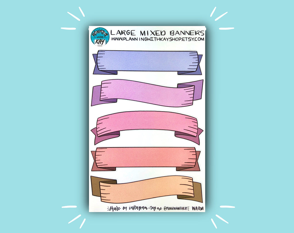 Large Mixed Banner Sticker Sheet | Stickers for Planners, Journals ...