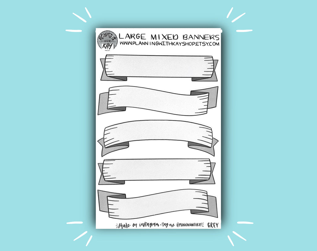 Large Mixed Banner Sticker Sheet | Stickers for Planners, Journals ...