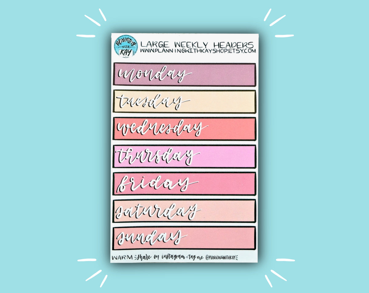Warm Tone Large Weekly Headers | Stickers for Planners, Journals ...