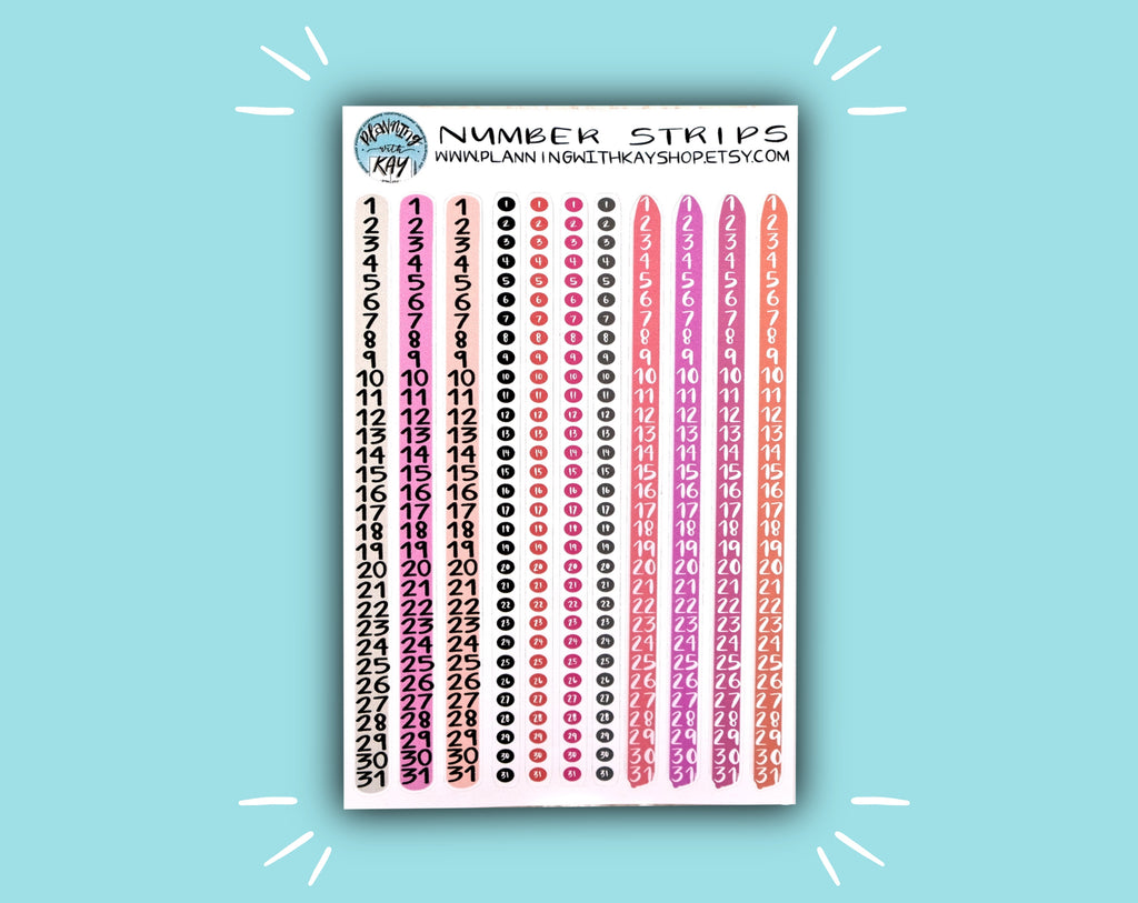 Warm Tone Number Strips | Stickers for Planners, Journals & Organizers ...