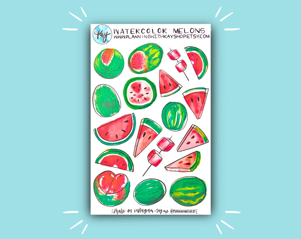 Watercolor Watermelon Sticker Sheet | Stickers for Planners, Journals ...