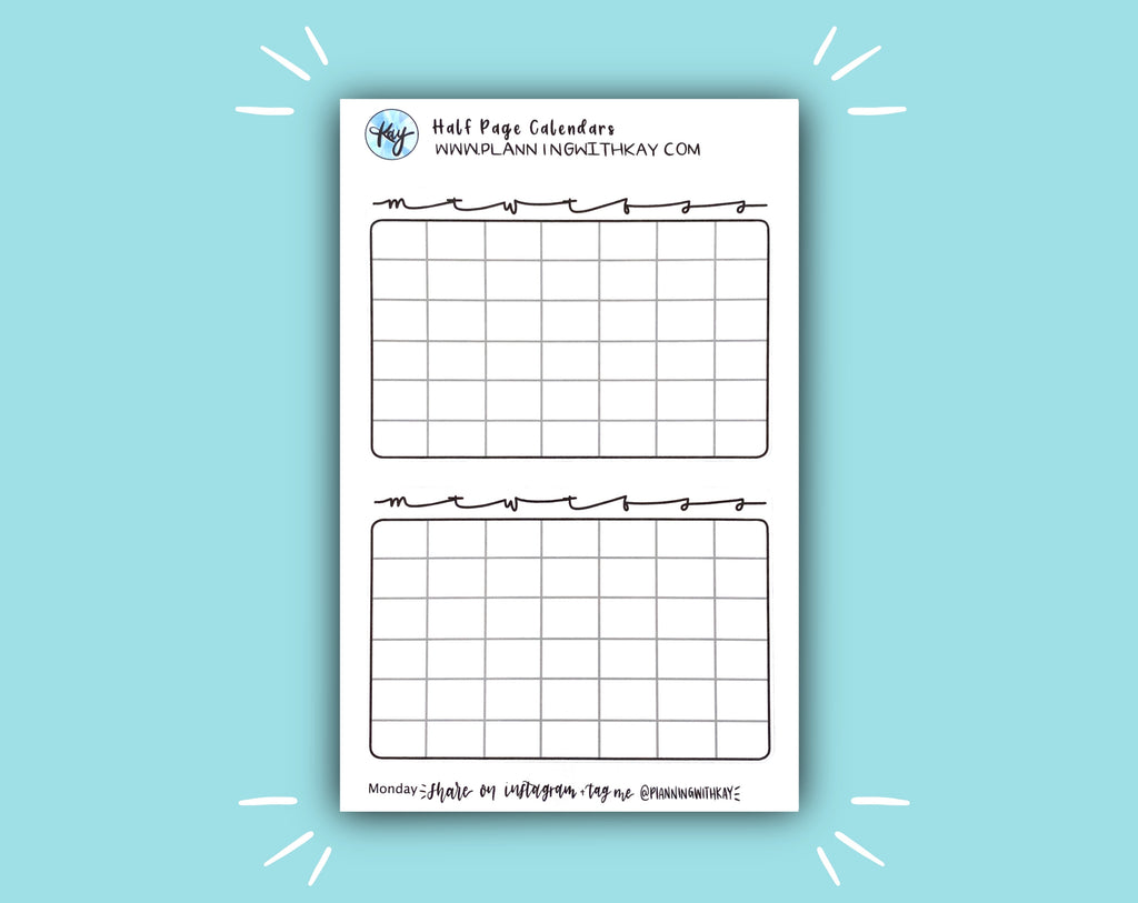 DIGITAL DOWNLOAD Half-Page Calendars – Planning With Kay
