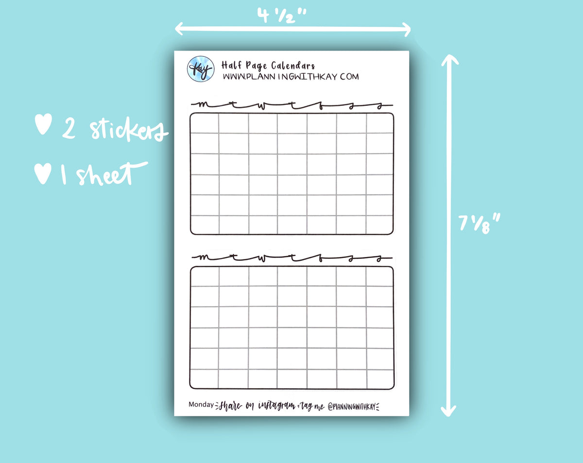 Half-Page Calendars – Planning With Kay
