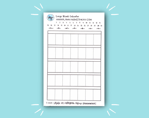 DIGITAL DOWNLOAD Large Blank Calendar (12 color options!)