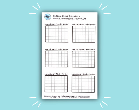 DIGITAL DOWNLOAD Medium Blank Calendars