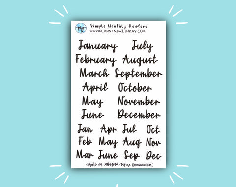 Simple Monthly Headers
