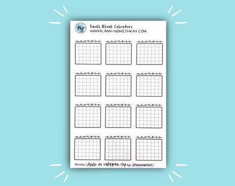 DIGITAL DOWNLOAD Small Blank Calendars